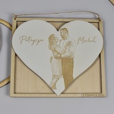 Drewniana kartka na ślub ze zdjęciem Młodej Pary